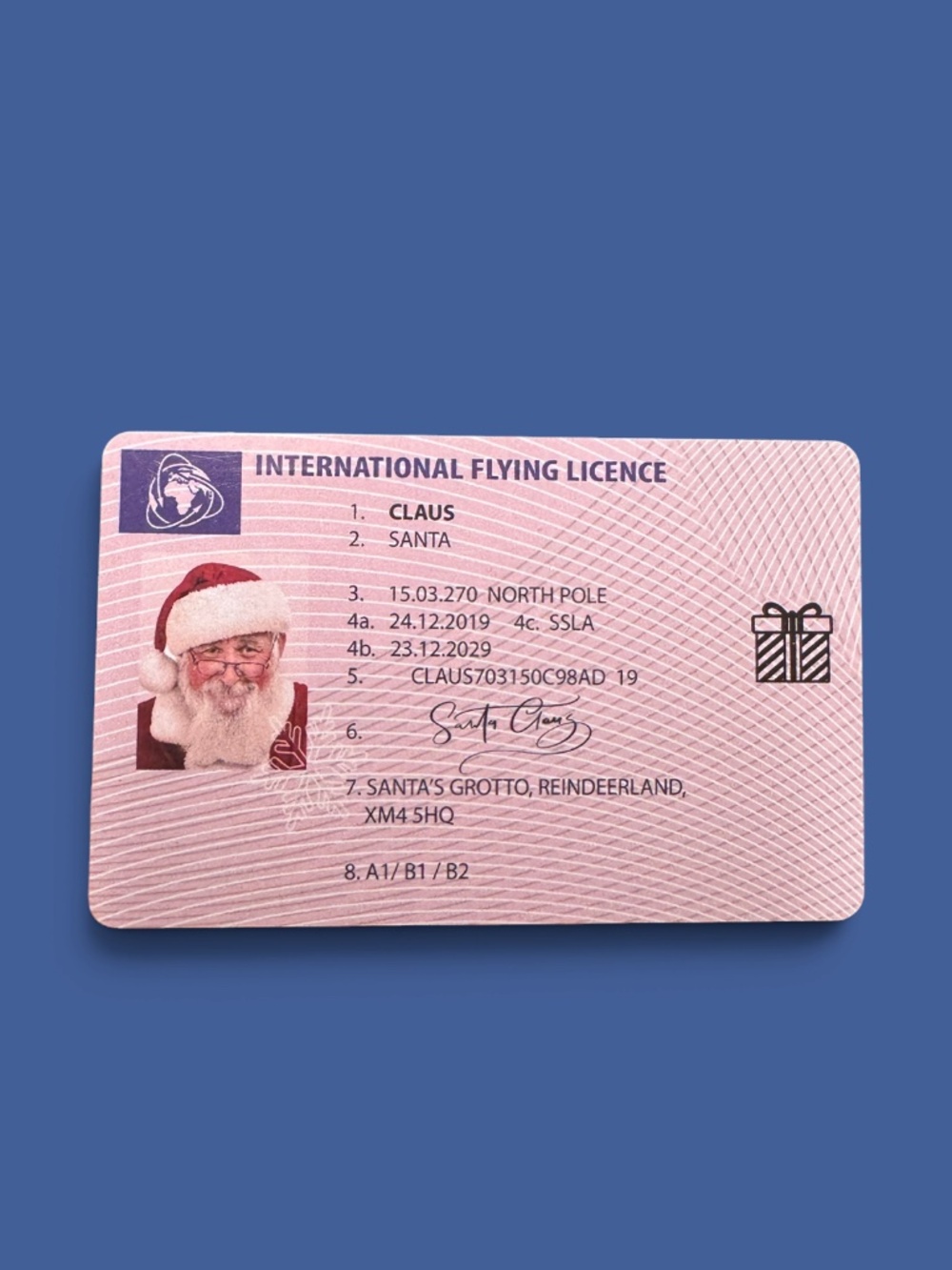 Santa Claus Flying License Christmas Novelty Card Stocking Stuffer